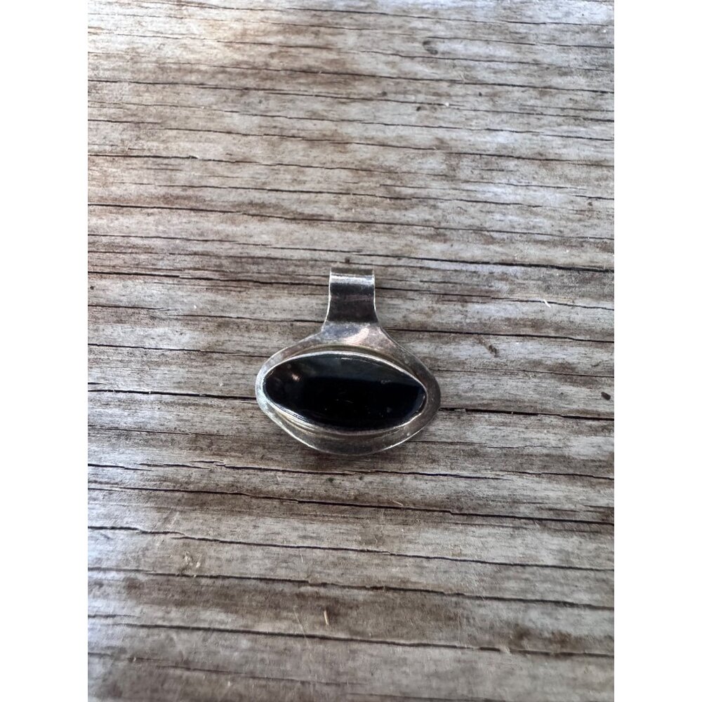 Plata 950 & 18K 750 Mixed Metal Pendant Enhancer Black Onyx/Obsidian Cabochon - Picture 2 of 8